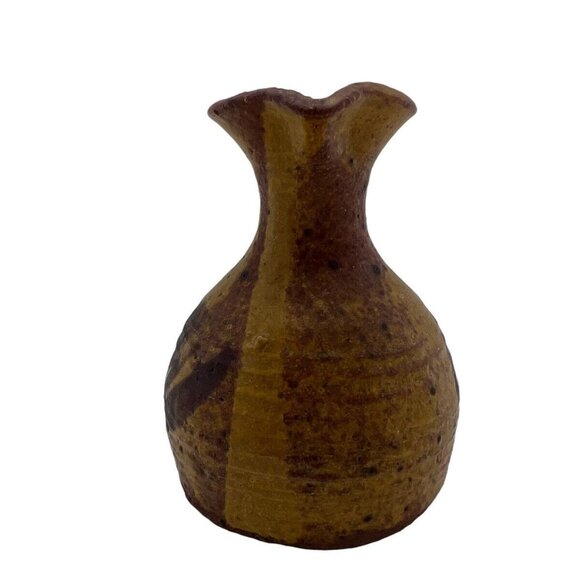 Vtg Studio Art Mini Pitcher Pottery Bud Vase 3 1/2” Neutrals Brown - Picture 5 of 9